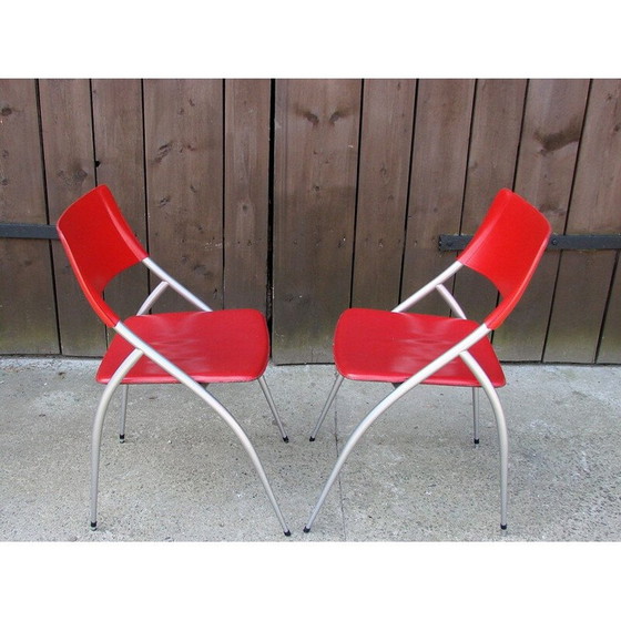 Image 1 of Pair of metal and leather Calligaris chairs, Italia 1990s