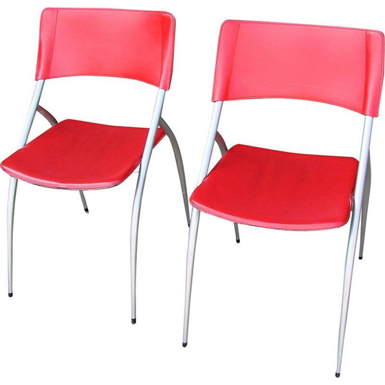 Image 1 of Pair of metal and leather Calligaris chairs, Italia 1990s