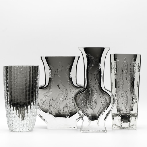 Brutalist Block Glass Vase Quartet Kurt Wokan Ingrid Glas Eisglas Borckenglas AT