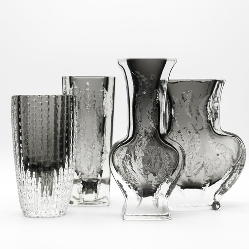 Brutalist Block Glass Vase Quartet Kurt Wokan Ingrid Glas Eisglas Borckenglas AT