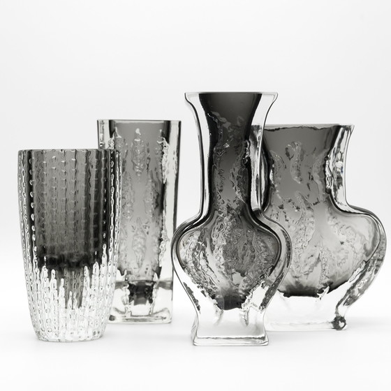 Image 1 of Brutalist Block Glass Vase Quartet Kurt Wokan Ingrid Glas Eisglas Borckenglas AT