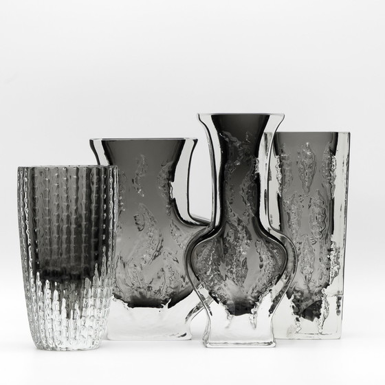 Image 1 of Brutalist Block Glass Vase Quartet Kurt Wokan Ingrid Glas Eisglas Borckenglas AT