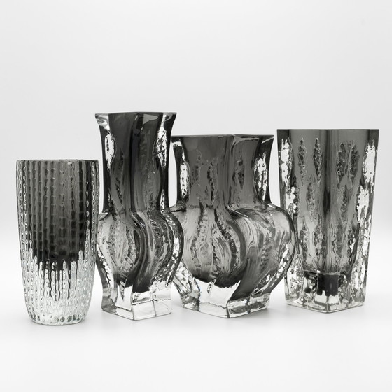 Image 1 of Brutalist Block Glass Vase Quartet Kurt Wokan Ingrid Glas Eisglas Borckenglas AT