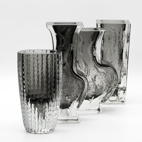 Image 1 of Brutalist Block Glass Vase Quartet Kurt Wokan Ingrid Glas Eisglas Borckenglas AT