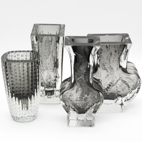 Image 1 of Brutalist Block Glass Vase Quartet Kurt Wokan Ingrid Glas Eisglas Borckenglas AT