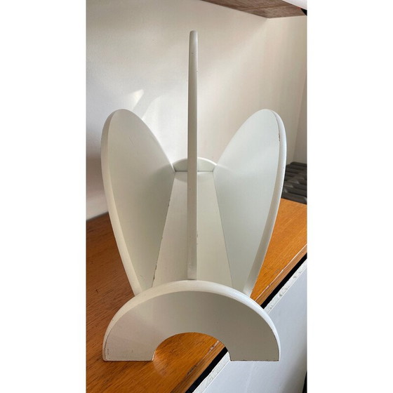Image 1 of Vintage magazine rack in white geometric wood, 1980