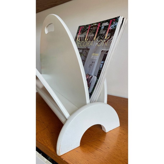 Image 1 of Vintage magazine rack in white geometric wood, 1980