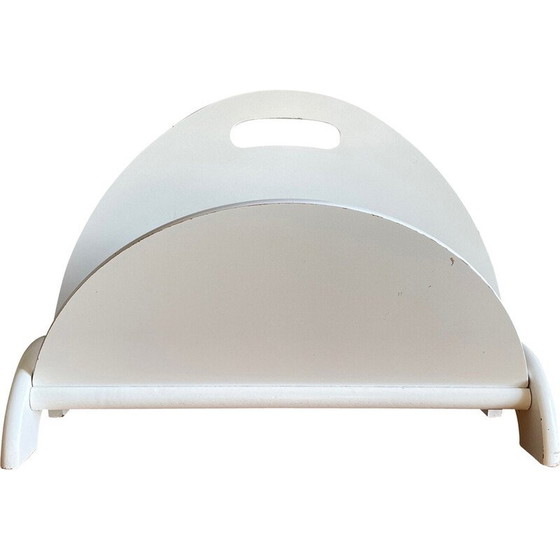 Image 1 of Vintage magazine rack in white geometric wood, 1980