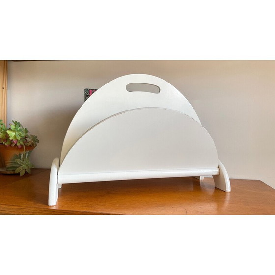Image 1 of Vintage magazine rack in white geometric wood, 1980