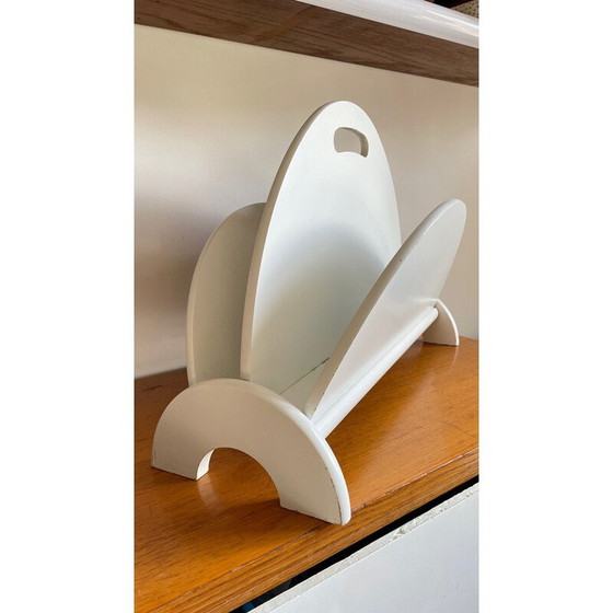 Image 1 of Vintage magazine rack in white geometric wood, 1980