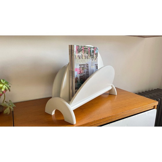 Image 1 of Vintage magazine rack in white geometric wood, 1980