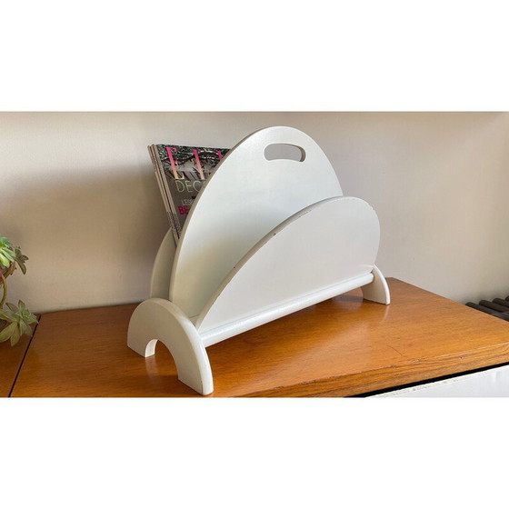 Image 1 of Vintage magazine rack in white geometric wood, 1980