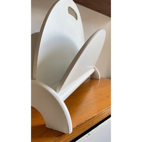 Image 1 of Vintage magazine rack in white geometric wood, 1980