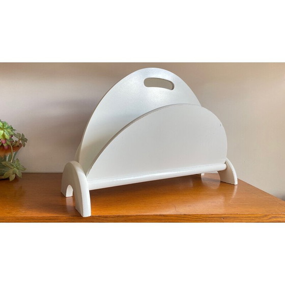 Image 1 of Vintage magazine rack in white geometric wood, 1980