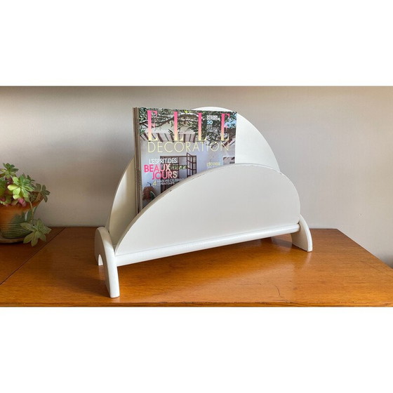 Image 1 of Vintage magazine rack in white geometric wood, 1980