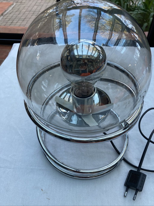 Space Age 70 Glass Globe And Chrome Metal Table Lamp