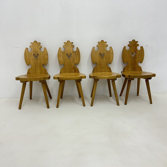 Image 1 of Vintage Mid-Century Brutalist Style Design Tiroler Chair Set Of 4 By Cepelia, 1960