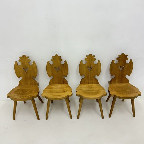Image 1 of Vintage Mid-Century Brutalist Style Design Tiroler Chair Set Of 4 By Cepelia, 1960