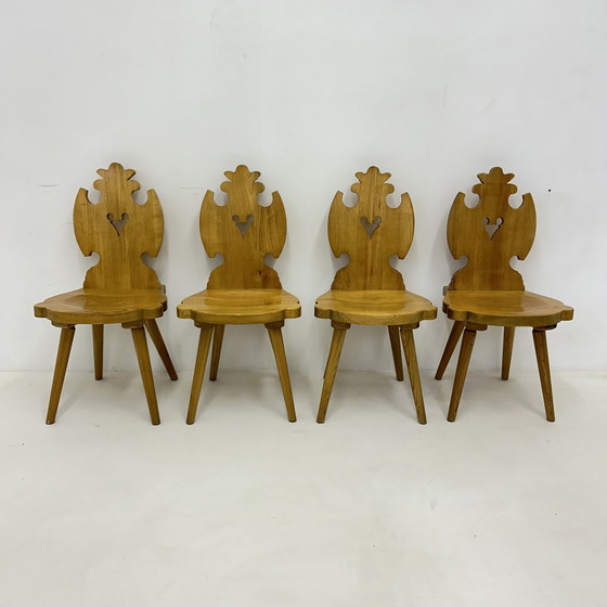 Image 1 of Vintage Mid-Century Brutalist Style Design Tiroler Chair Set Of 4 By Cepelia, 1960