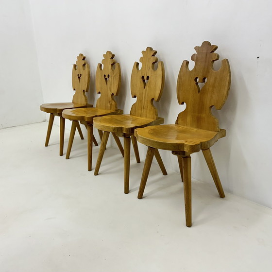 Image 1 of Vintage Mid-Century Brutalist Style Design Tiroler Chair Set Of 4 By Cepelia, 1960