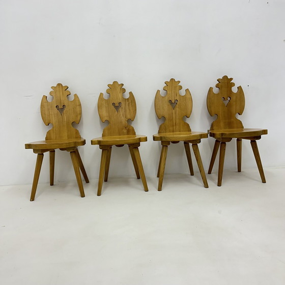 Image 1 of Vintage Mid-Century Brutalist Style Design Tiroler Chair Set Of 4 By Cepelia, 1960