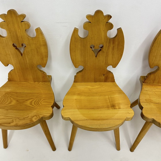 Image 1 of Vintage Mid-Century Brutalist Style Design Tiroler Chair Set Of 4 By Cepelia, 1960