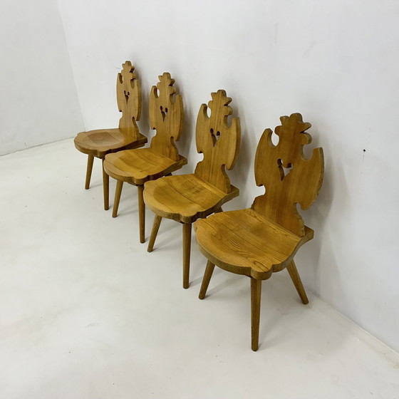 Image 1 of Vintage Mid-Century Brutalist Style Design Tiroler Chair Set Of 4 By Cepelia, 1960