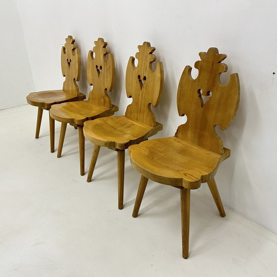 Image 1 of Vintage Mid-Century Brutalist Style Design Tiroler Chair Set Of 4 By Cepelia, 1960