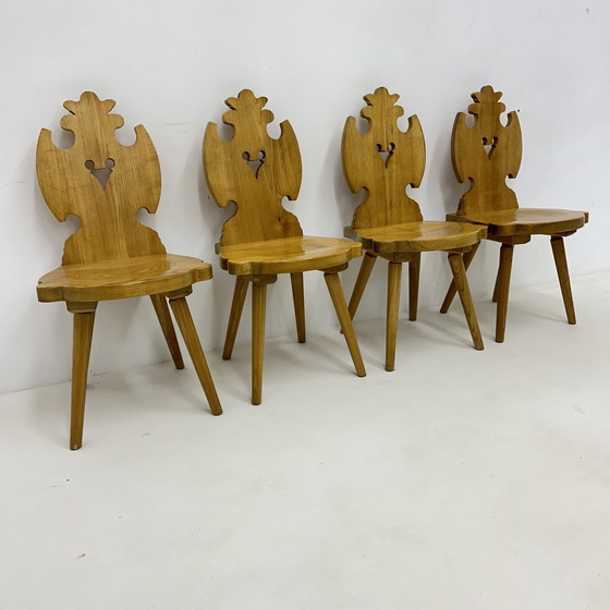 Image 1 of Vintage Mid-Century Brutalist Style Design Tiroler Chair Set Of 4 By Cepelia, 1960