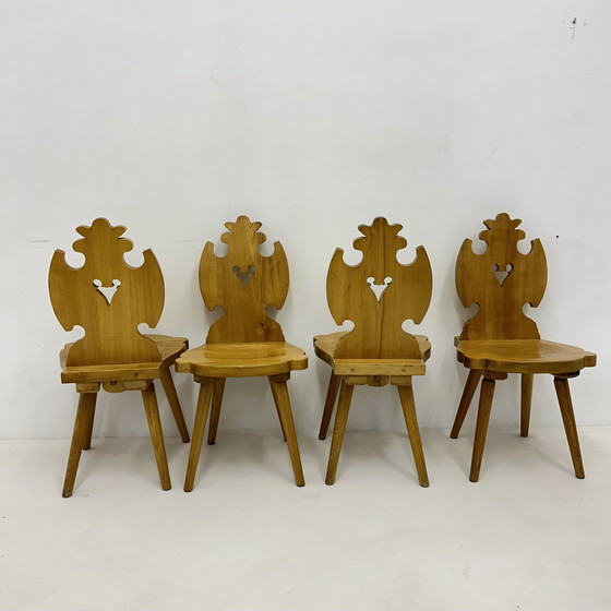 Image 1 of Vintage Mid-Century Brutalist Style Design Tiroler Chair Set Of 4 By Cepelia, 1960
