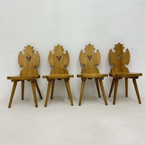Image 1 of Vintage Mid-Century Brutalist Style Design Tiroler Chair Set Of 4 By Cepelia, 1960