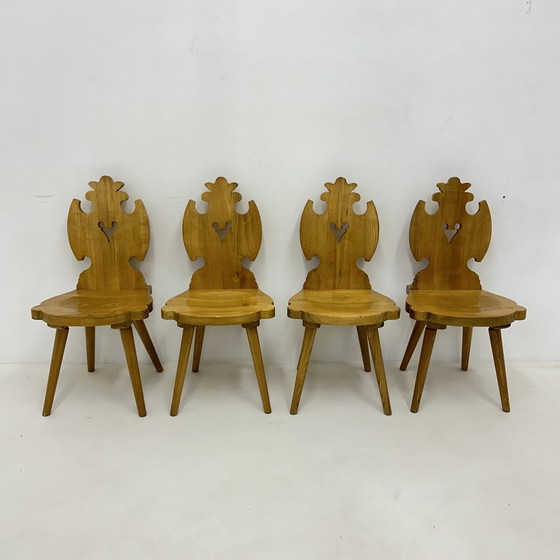 Image 1 of Vintage Mid-Century Brutalist Style Design Tiroler Chair Set Of 4 By Cepelia, 1960