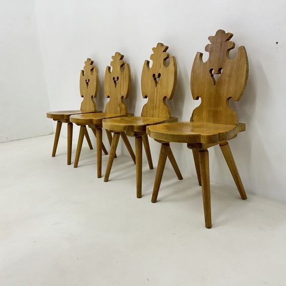 Image 1 of Vintage Mid-Century Brutalist Style Design Tiroler Chair Set Of 4 By Cepelia, 1960