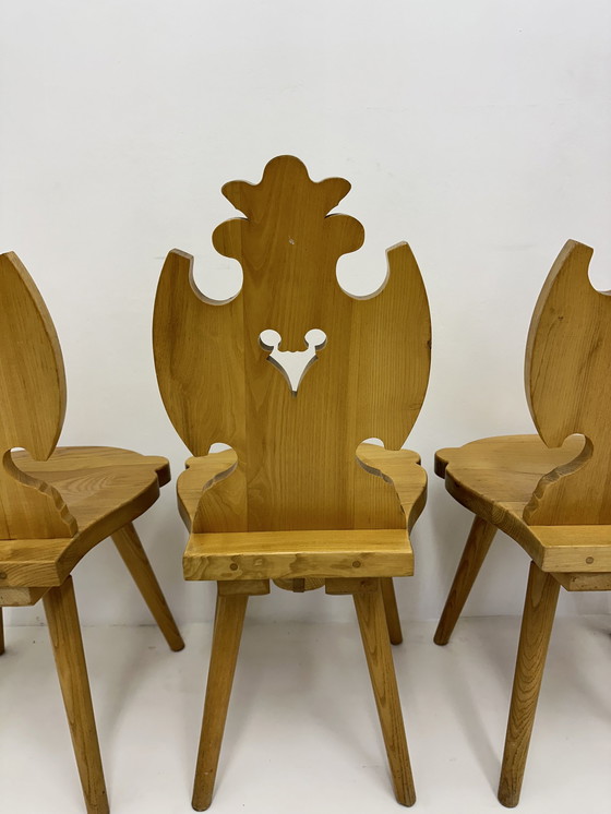 Image 1 of Vintage Mid-Century Brutalist Style Design Tiroler Chair Set Of 4 By Cepelia, 1960