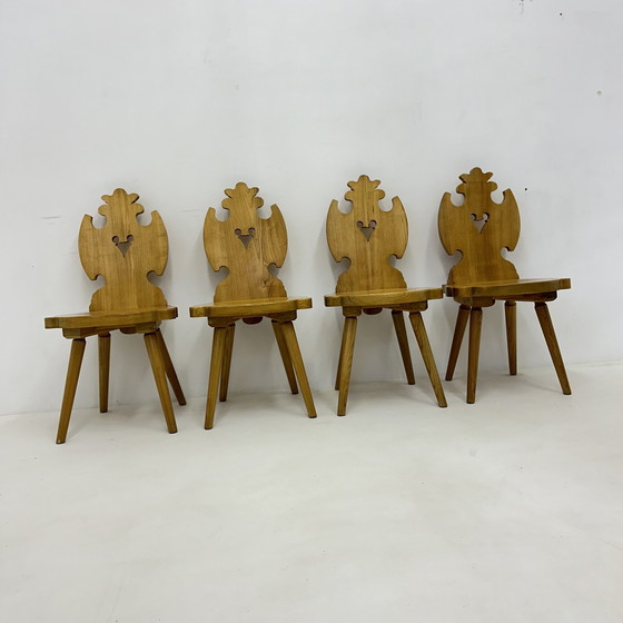 Image 1 of Vintage Mid-Century Brutalist Style Design Tiroler Chair Set Of 4 By Cepelia, 1960