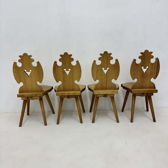 Image 1 of Vintage Mid-Century Brutalist Style Design Tiroler Chair Set Of 4 By Cepelia, 1960