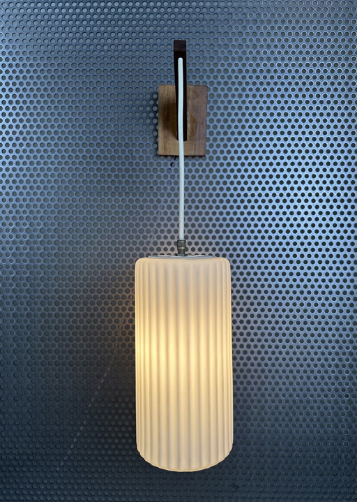 Vintage wall lamp Philips - teak and opaline