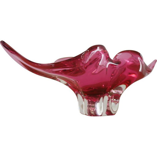 Cuenco vintage de cristal rojo de Josef Hospodka, Checoslovaquia, 1960