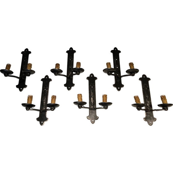 Image 1 of Set di 6 applique vintage in ferro battuto, Francia 1950