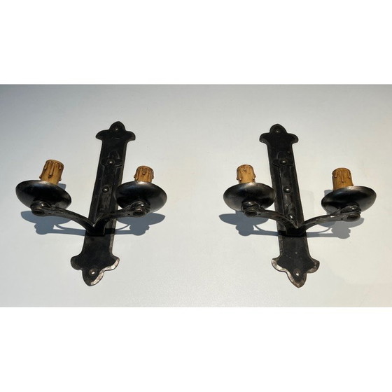 Image 1 of Set di 6 applique vintage in ferro battuto, Francia 1950