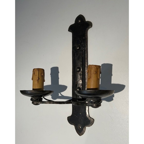 Image 1 of Set di 6 applique vintage in ferro battuto, Francia 1950