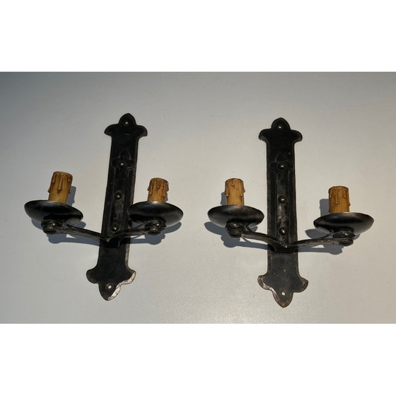 Image 1 of Set di 6 applique vintage in ferro battuto, Francia 1950