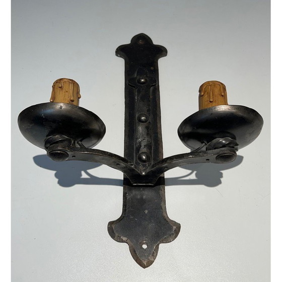 Image 1 of Set di 6 applique vintage in ferro battuto, Francia 1950