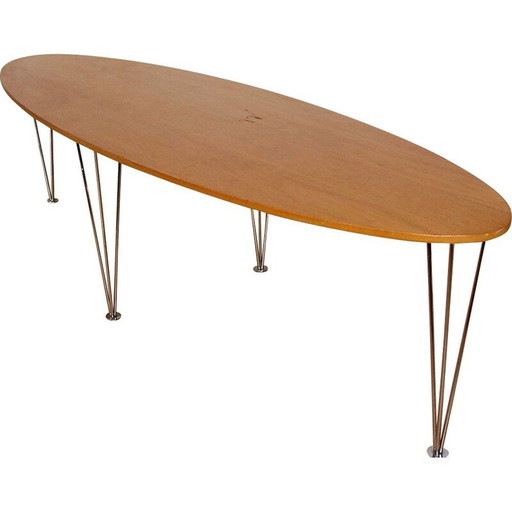 Vintage metal and oak coffee table, 1980