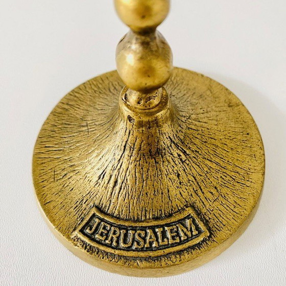 Image 1 of Menorah 7 arms brass bronze chanukah Jewish candlestick Israel