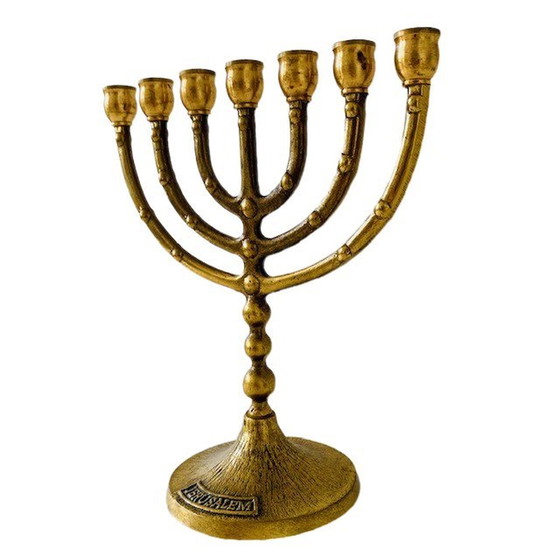 Image 1 of Menorah 7 arms brass bronze chanukah Jewish candlestick Israel