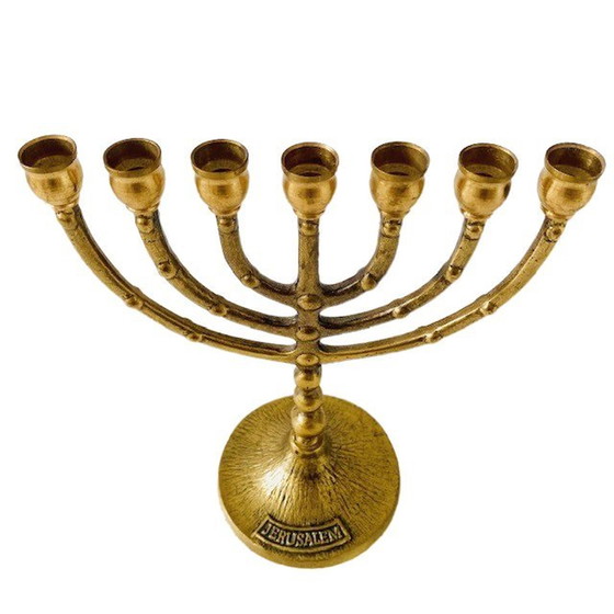 Image 1 of Menorah 7 arms brass bronze chanukah Jewish candlestick Israel