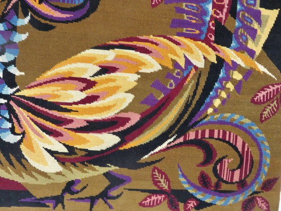 Image 1 of Tapestry "L'Oiseau D'Or" Stylized, Futuristic 60s 70s