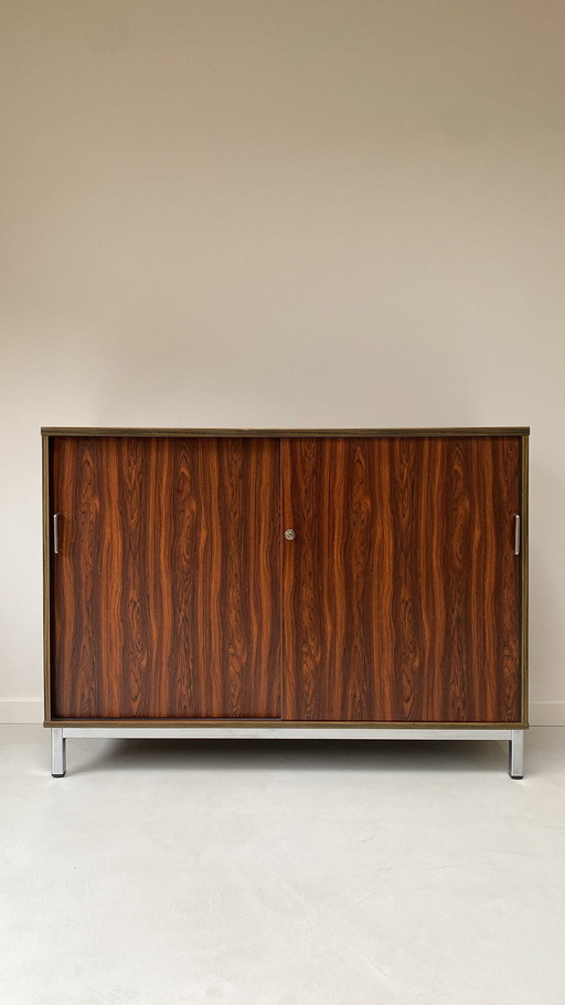 Vintage Rosewood Print Sliding Door Cabinet / File Cabinet
