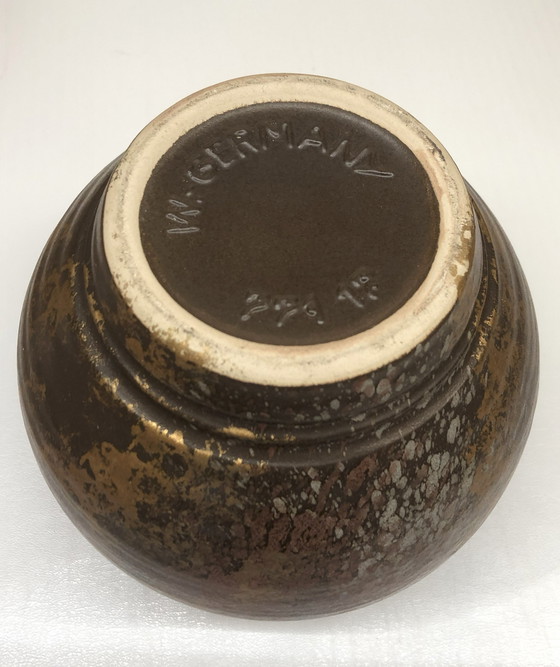Image 1 of Vintage Glazed Ceramic Vase West Germany Golden Reflections